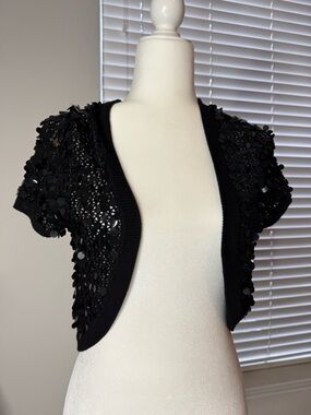 Cejon Black Sequin Short Sleeve Bolero Cardigan